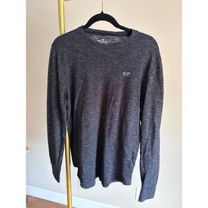 Hollister Mens Long Sleeve T-Shirt Charcoal Gray Heathered Logo Size M Layering